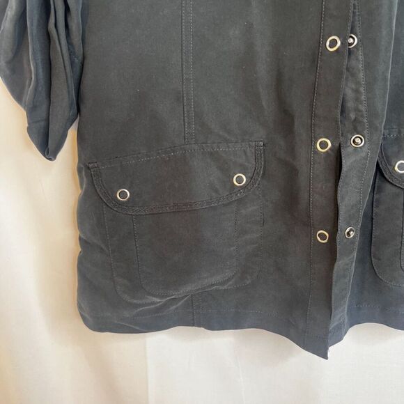 Chicos Black Snap Button Front Roll Cuff Back Cinch Casual Shirt Size 1-Small - Picture 4 of 9